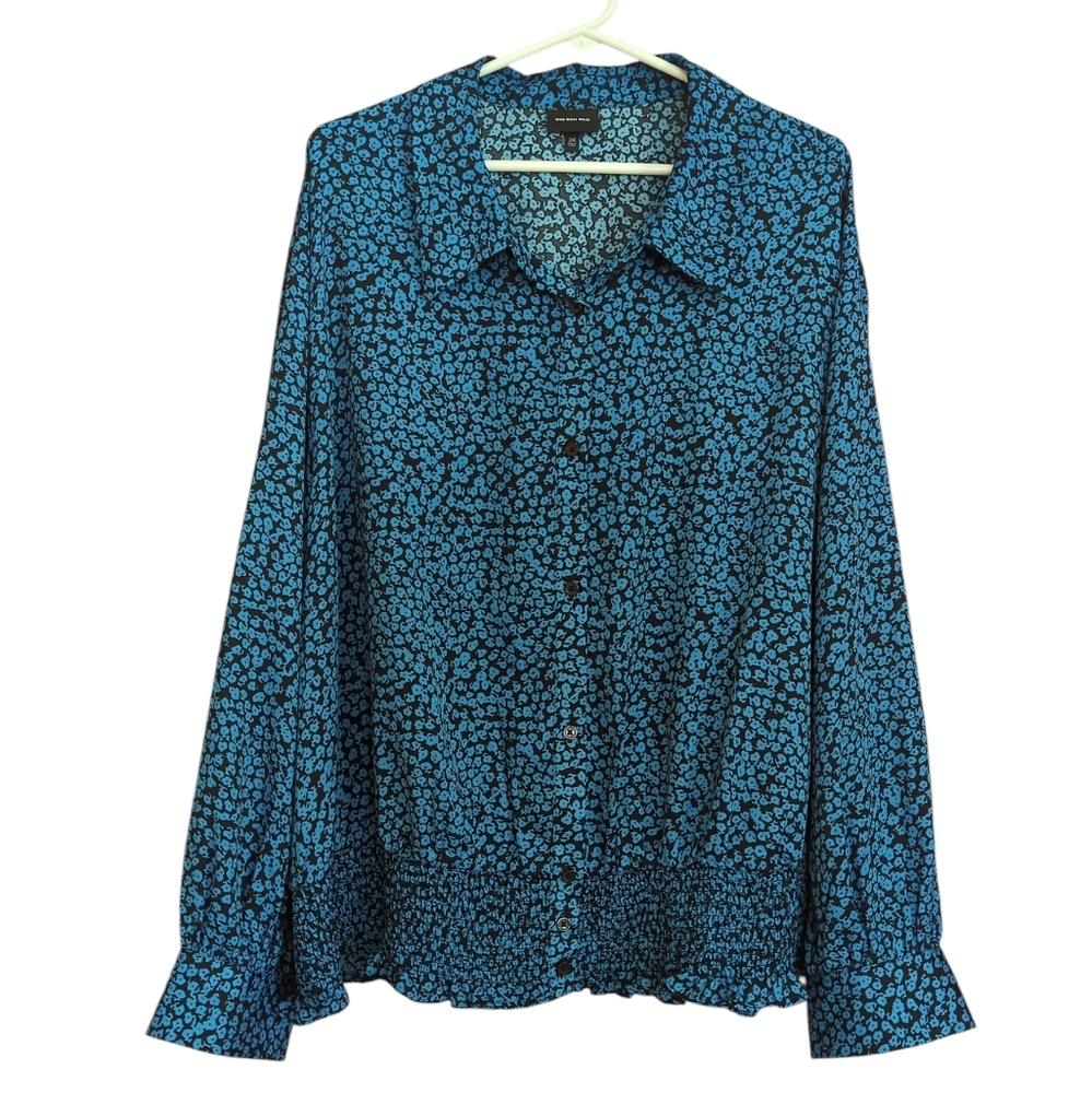 Who What Wear Floral Darling Ditsy Blouse 3X Black Blue
